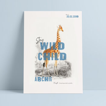 Personalised Stay Wild Child Giraffe Nursery Name Print, 2 of 5