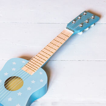 Personalised Pastel Blue Engraved Starry Toy Guitar, 2 of 4