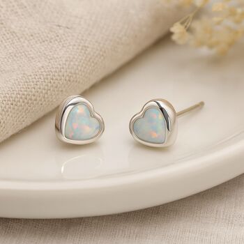 Sterling Silver White Opal Heart Stud Earrings – 5mm, 8 of 8