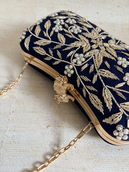 Navy Blue Frog Clasp Clutch, 6 of 7