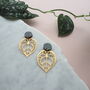 Gold Plated Leaf Anthurium Drop Earrings, thumbnail 5 of 7