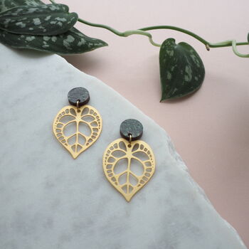 Gold Plated Leaf Anthurium Drop Earrings, 5 of 7