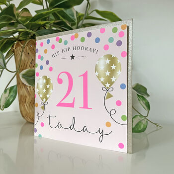 Balloon Brights 21st Birthday Card Pink, 2 of 2