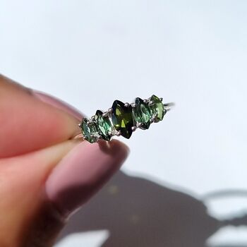 Ombre Green Tourmaline Ring In Sterling Silver, 3 of 12