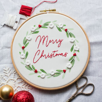 Christmas Wreath Embroidery Hoop Kit, 2 of 6