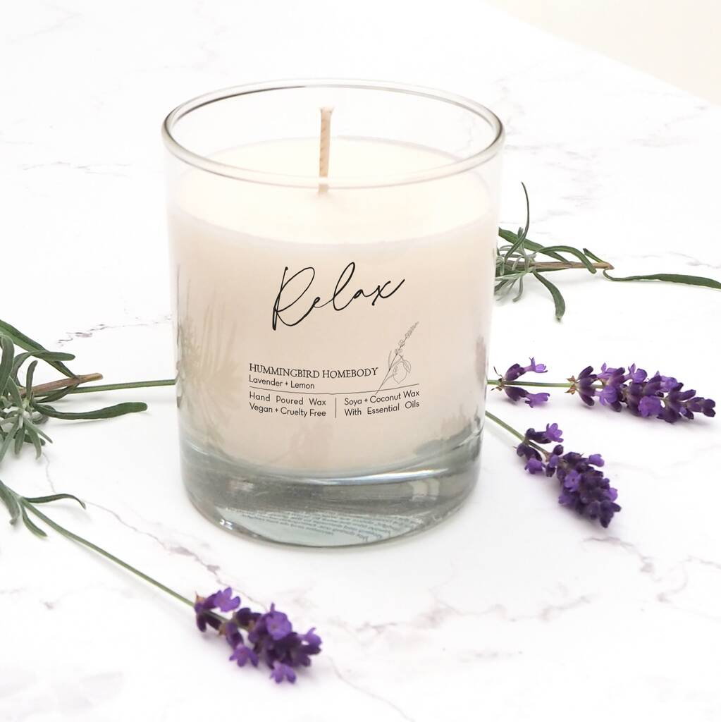 Relax Lavender And Lemon Vegan Essential Oil Candle By The Hummingbird ...