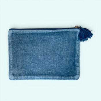Embroidered Velvet Make Up Bag | Everyday Pouch | Allium Seedhead In Navy Blue, 2 of 4