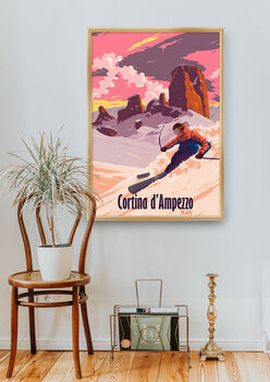 Cortina D'ampezzo Italy Ski Resort Travel Poster Print, 5 of 8