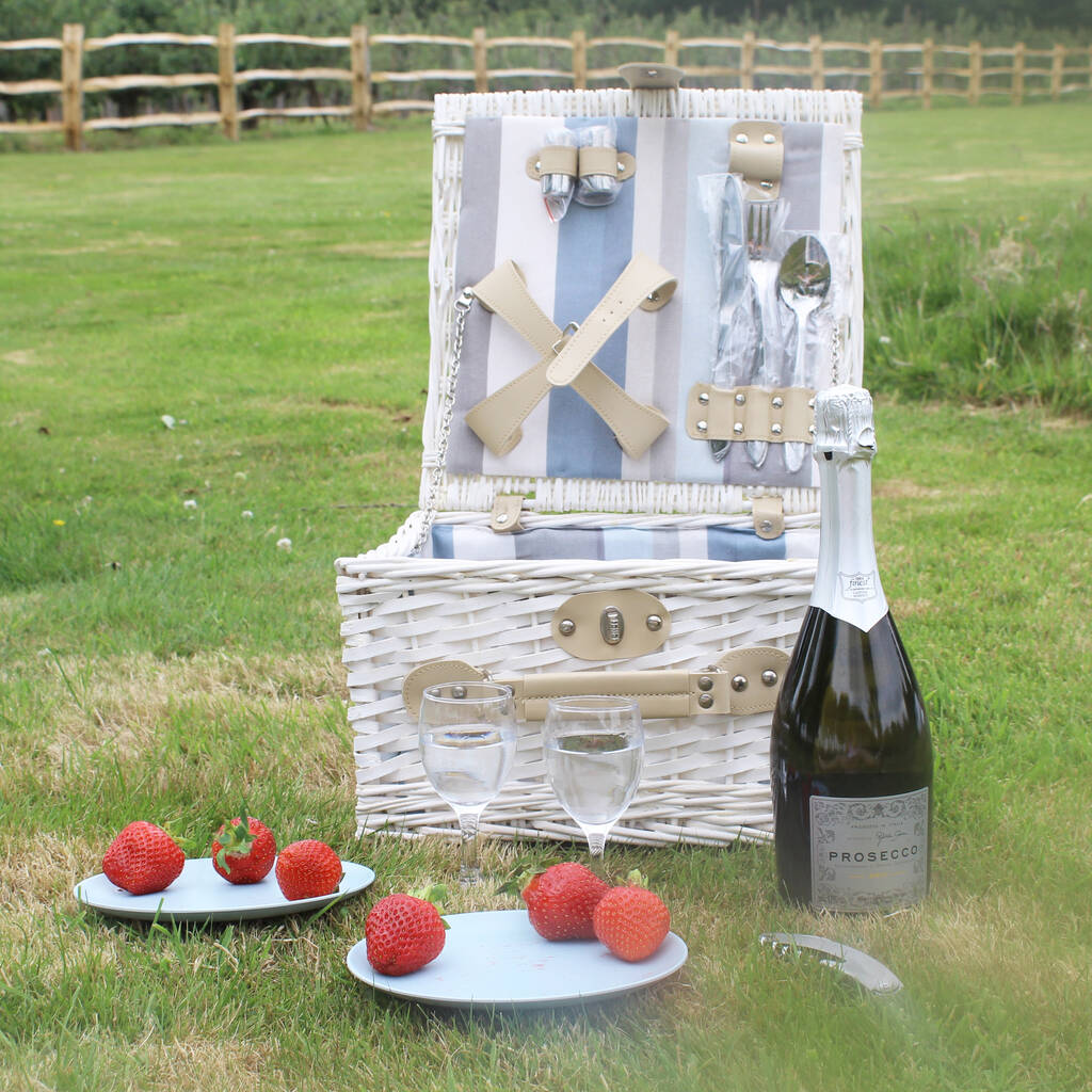 Luxury White Wicker Two Person Picnic Basket By Lime Tree London
