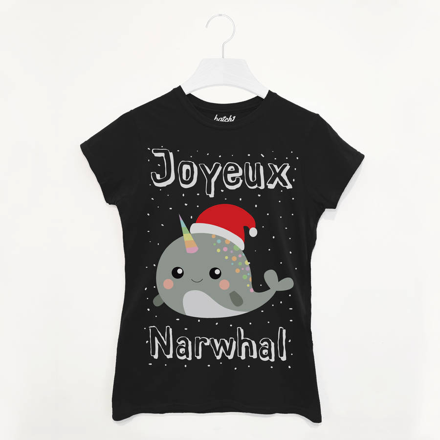 Joyeux Narwhal Women's Christmas T Shirt, 1 of 3