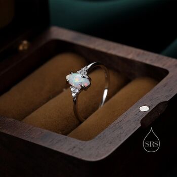 White Opal Marquise And Cz Ring In Sterling Silver, 4 of 12