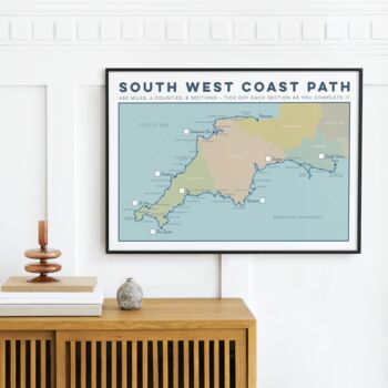 South West Coast Path Art Print With Tick List Map, 4 of 10