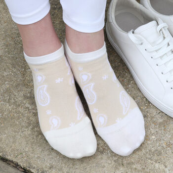 Peace Beige And Paisley Beige Women's Trainer Socks, 5 of 7