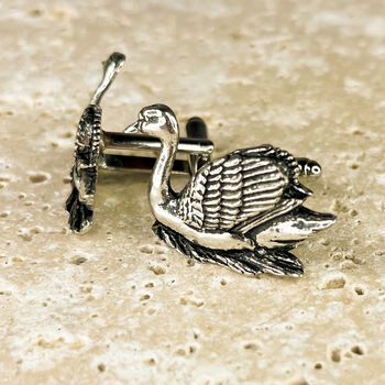 Swan Cufflinks Antiqued Pewter, 3 of 4