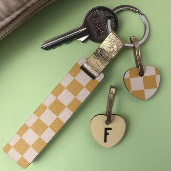 Personalised Yellow Checkered Glitter Stick Keyring, 3 of 4