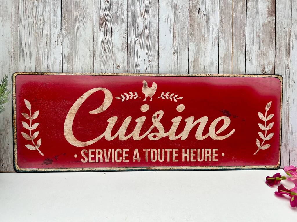 French Metal Kitchen Sign Red Cuisine Wall Plaque 52cm, 1 of 9
