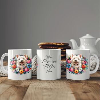 Personalised West Highland Terrier Summer Floral Dog Wreath Cushion And Mug Bundle, 3 of 4