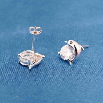 Dolphin Cz Stone Stud Earrings, 925 Sterling Silver, 3 of 5