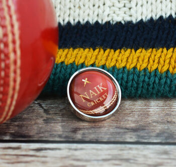 Personalised Cricket Ball Lapel Pin Badge, 5 of 5