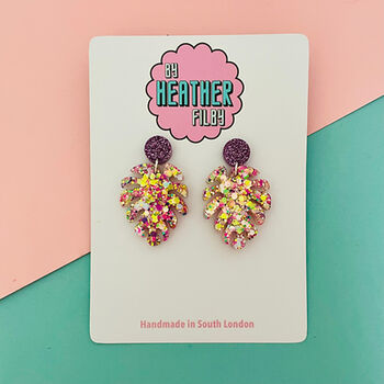 Cheese Leaf Glitter Earrings *More Colours Available*, 3 of 3