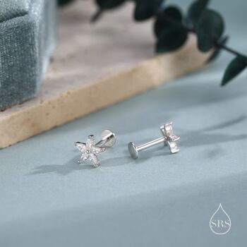 Sterling Silver Cz Flower Internally Threaded Flat Back, 6 of 11
