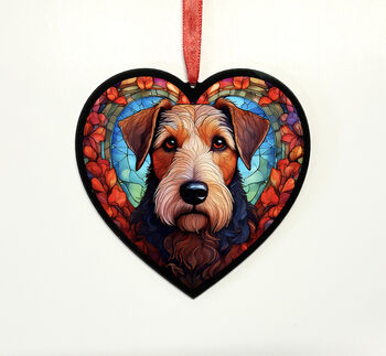 Airedale Terrier Stained Glass Effect Heart Suncatcher, 6 of 6