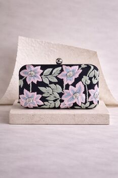 Canberra Embroidered Navy Blue Clutch, 5 of 5