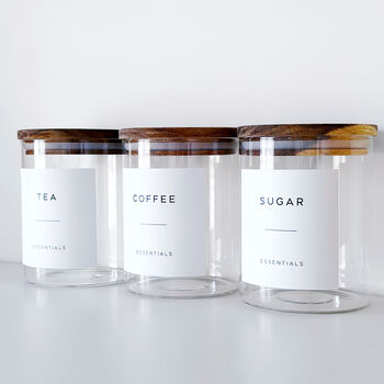 Tea, Coffee, Sugar Jars Set Of Three Acacia Jars, 5 of 9