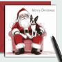 Boston Terrier Dog Christmas Card. Sitting Down With Father Christmas, thumbnail 1 of 2