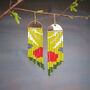 'Woodpecker' Hand Beaded Feather Inspired Earrings, thumbnail 1 of 4