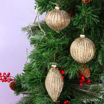 G Decor Gold Ribbed Christmas Tree Decorations, 2 of 5