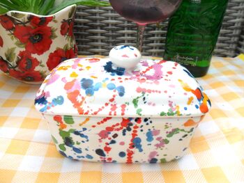 Lidded Butterdish In Paint Splashes Design, 2 of 6