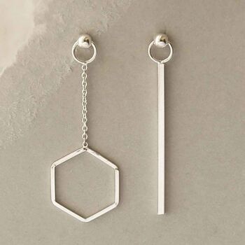 Sterling Silver Curated Ear Hexagon Earrings, 3 of 5