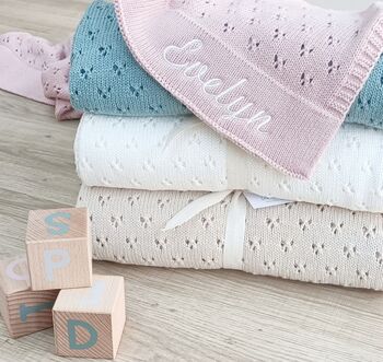 Personalised Knitted Cotton Pointelle Baby Blanket, 4 of 11