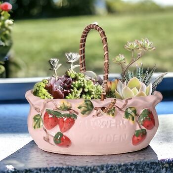 Pink And Red Strawberry Fields Planter Vase, 4 of 12