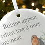 Robins Appear Ceramic Disc Hanging Decoration Bauble + Gift Box, thumbnail 4 of 6
