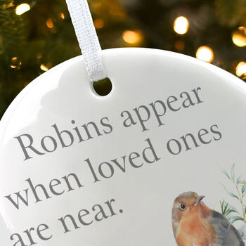Robins Appear Ceramic Disc Hanging Decoration Bauble + Gift Box, 4 of 6