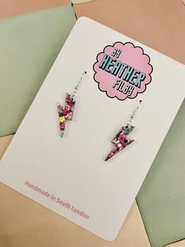 Teal, Purple And Black Glitter Lightning Bolt Earrings Small And Large / Galaxy Gift Celestial Statement Gift / Alt Style Gift, 7 of 8