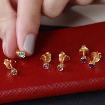 Petite Gemstone Stud Earrings In Gold Vermeil, 2 of 4