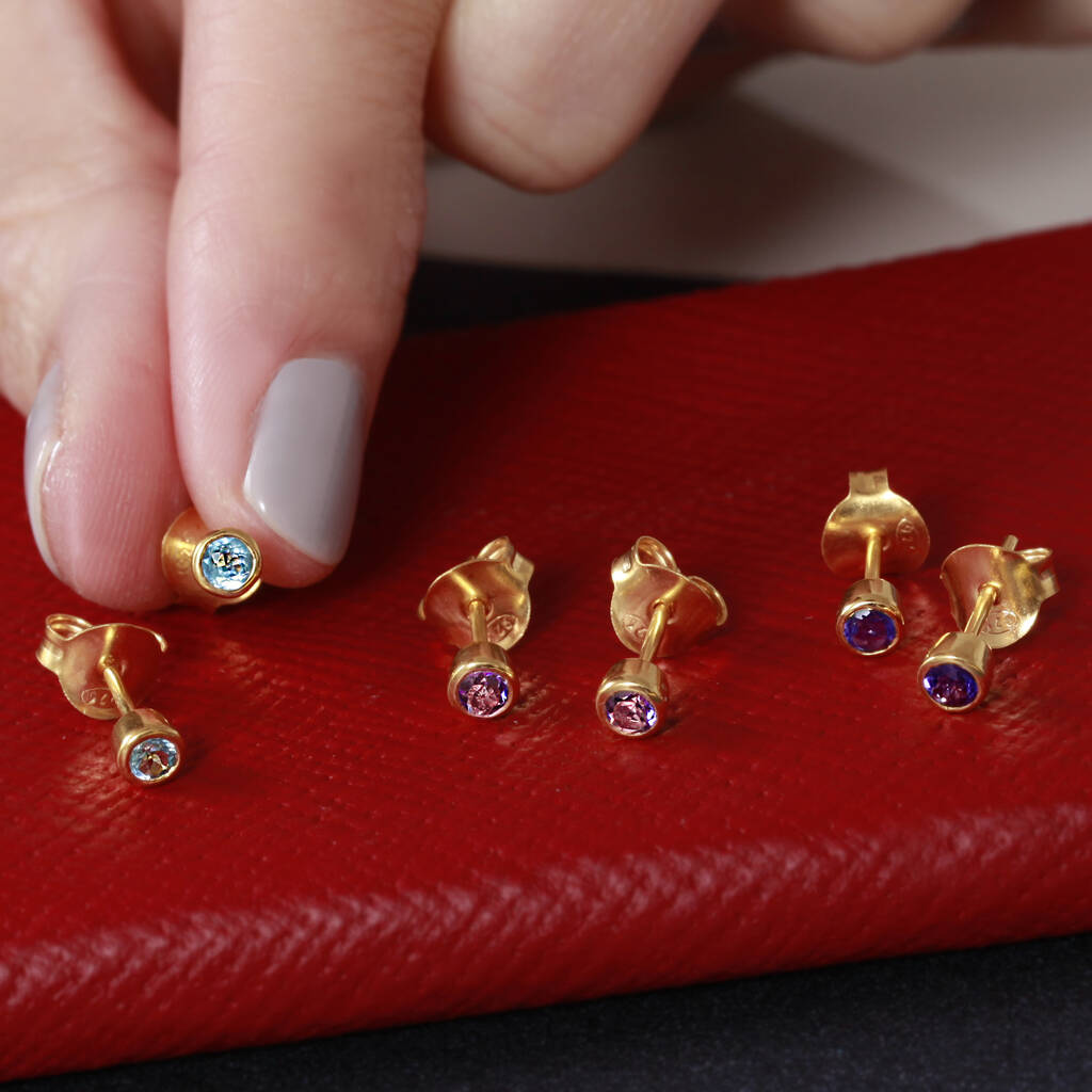 Petite Gemstone Stud Earrings In Gold Vermeil, 1 of 5