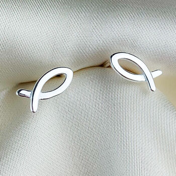 Sterling Silver Minimalist Fish Stud Earrings, 4 of 6