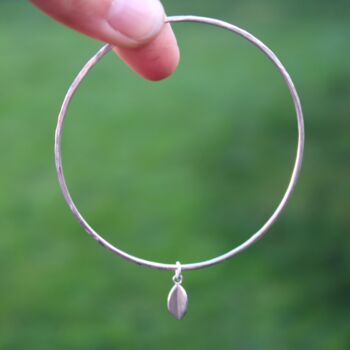 Hammered Bangle With Leaf Drop Charm, 2 of 6