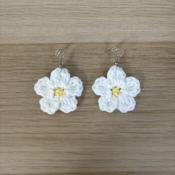 Handmade Crochet White Daisy Earrings: Surgical Steel, 7 of 12