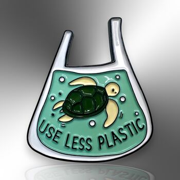 Green Use Less Plastic Turtle Carrier Bag Enamel Pin, Gifts For Environmentalists, Conservationists And Ecologists, 3 of 8