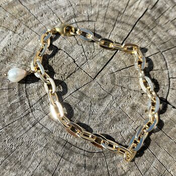 Hazel Cable Chain Bracelet Plated With Small Freshwater Pearl, 3 of 4