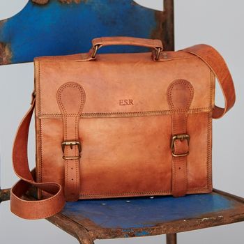 Personalised Leather Satchel Messenger Bag, 3 of 9