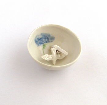 Small Porcelain Bowl Pressed With Blue Flower, 3 of 6