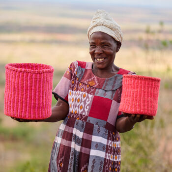 Kiwanda: Red And Pink Pinstripe Woven Storage Basket, 6 of 9