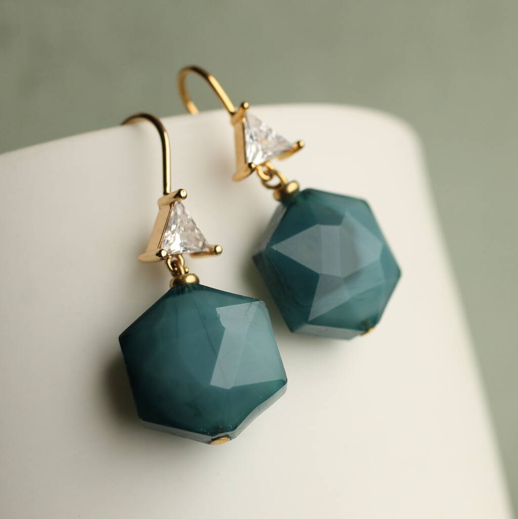 Pine Green Hexagon Jewel Earrings, 1 of 8