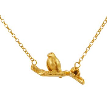 Robin On A Branch Necklace In Gold Plated Silver, 3 of 5